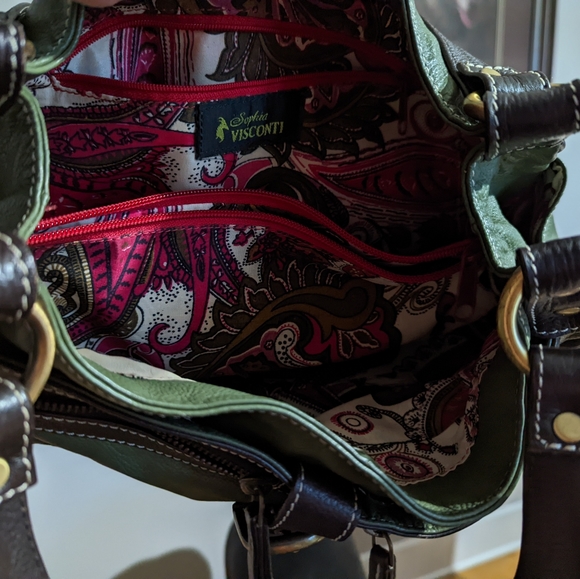 SOPHIA VISCONTI Medium Green Leather Shoulder Hobo Tote Satchel - Picture 2 of 2